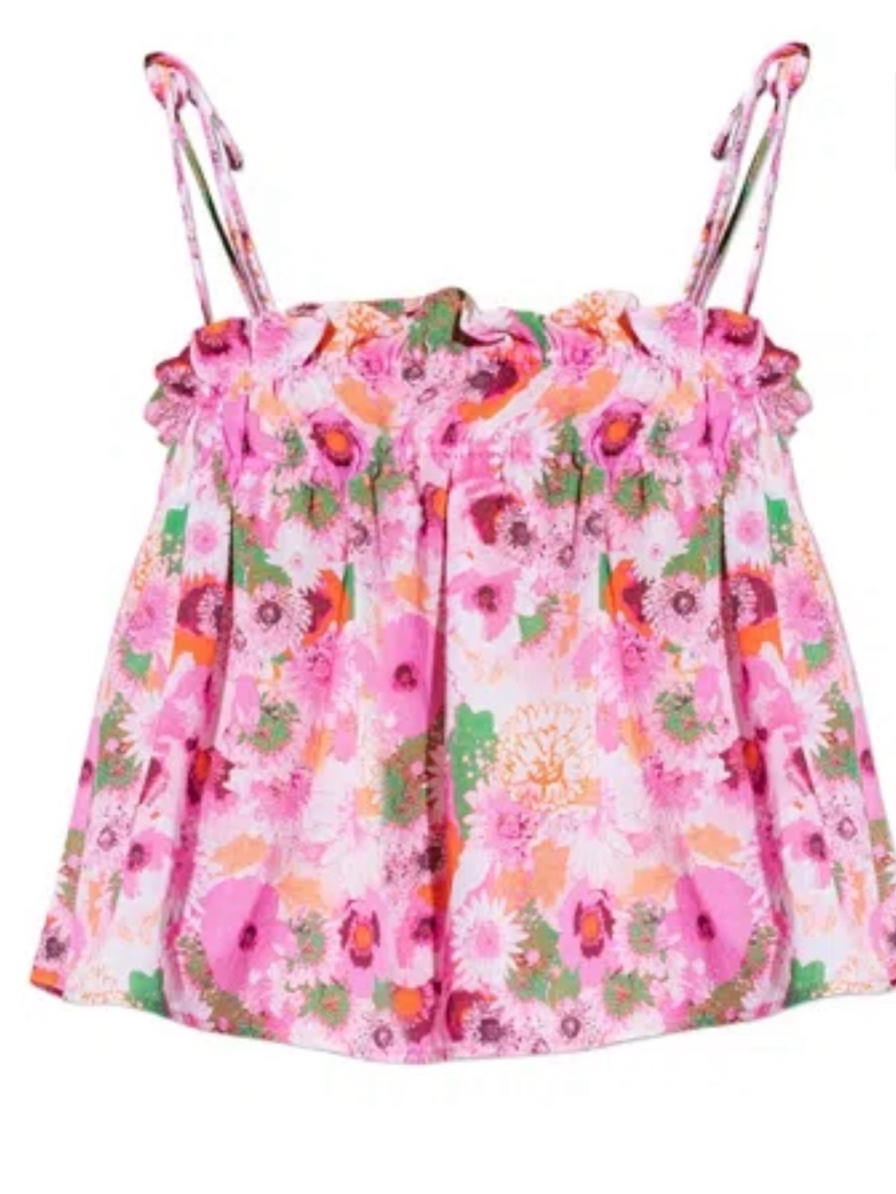 Ganni Pink Floral Print Spaghetti-Strap Cami